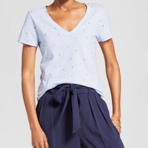 A New Day Light Blue Lady Bug V Neck Tee M